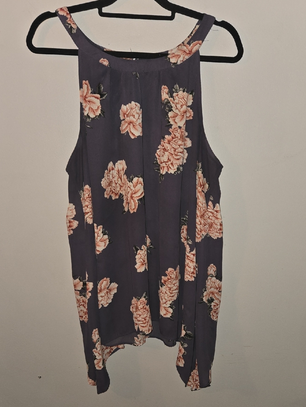 Floral High-Neck Sleeveless Women's Top - Dusty Purple with Blush Flowers